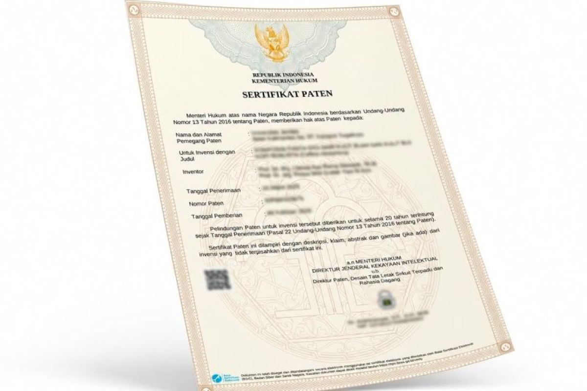 Kementerian Hukum RI berlakukan sertifikat paten secara digital
