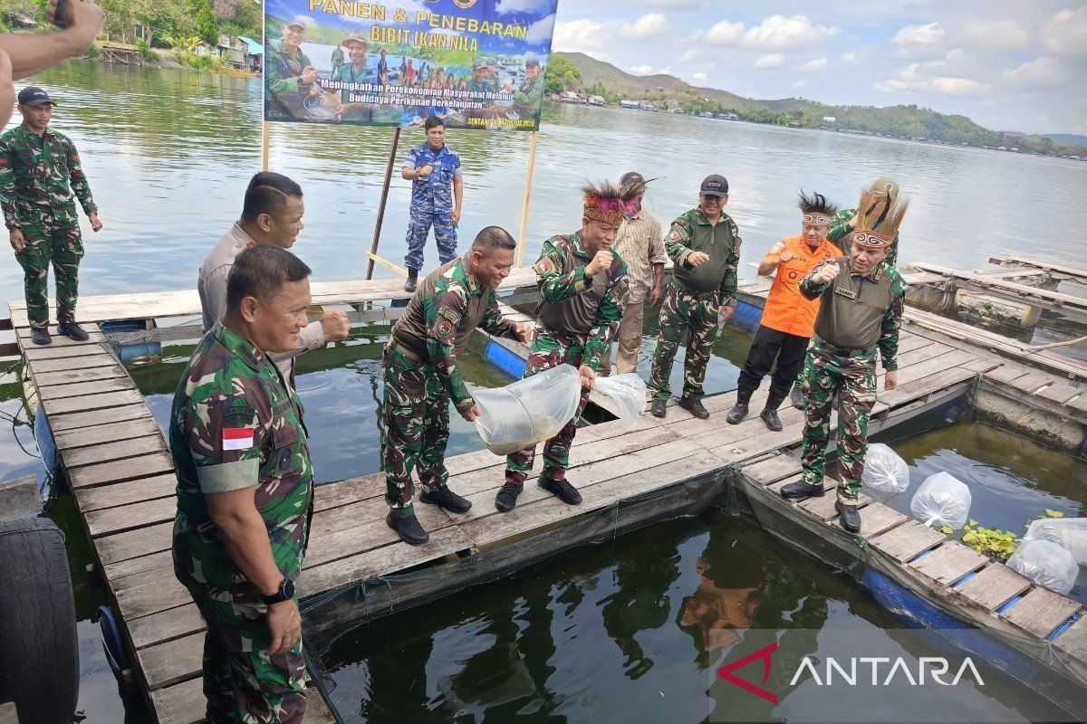 Satgas TNI Habema salurkan 2.000 bibit mujair kepada warga di Danau Sentani Jayapura