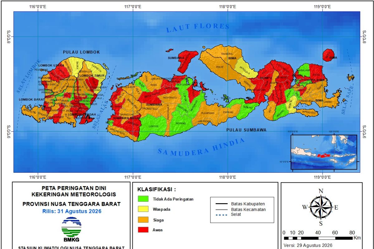 BMKG menetapkan sembilan daerah berstatus awas kekeringan di NTB