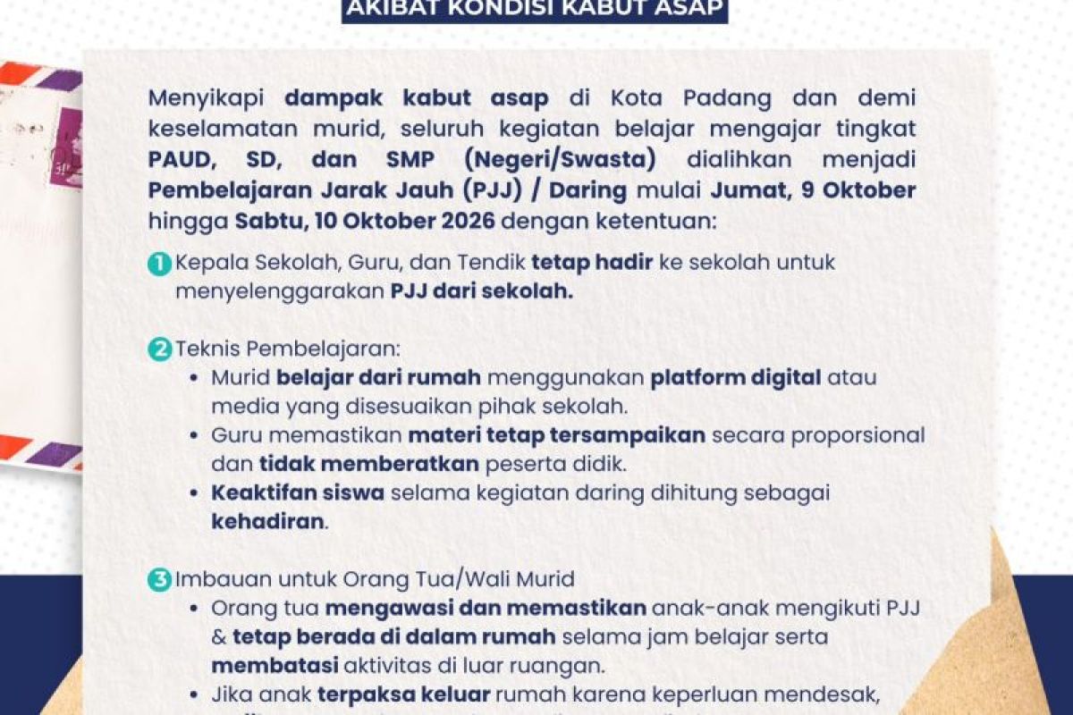 Pemkot Padang terapkan PJJ akibat kabut asap