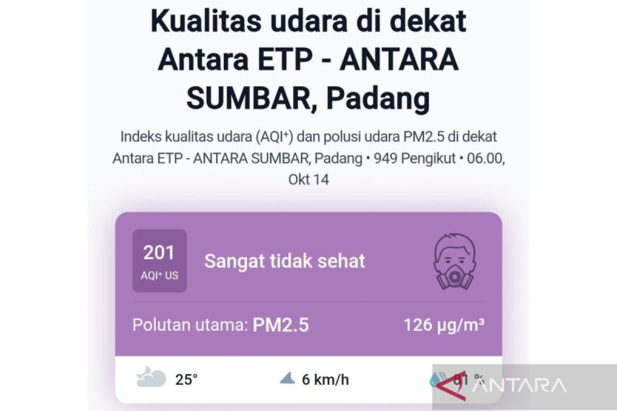 Kualitas udara di Padang sangat tidak sehat