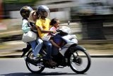 Jembrana (Antara Bali) - Empat pemudik mengendarai sepeda motor menuju pelabuhan Gilimanuk, Jembrana, Bali, Selasa (7/9). Pihak kepolisian telah menghimbau agar pemudik terutama yang bersepeda motor untuk memperhitungkan beban kendaraannya untuk keselamatan. FOTO ANTARA/Nyoman Budhiana/10.