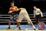 Petinju Indonesia Daud Yordan (kiri) bertanding melawan petinju Afsel Sipho Taliwe (kanan) pada kelas ringan versi IBO di Metro City, Perth, Australia, Jumat (6/12) malam. Daud Yordan berhasil memang angka 2-1 (116-111, 117-110, dan 114-113) atas petinju Afsel Sipho Taliwe dan berhasil mempertahankan gelar juara dunia kelas ringan versi IBO. ANTARA FOTO/Yudhi Mahatma