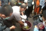Wakapolda Kalbar Kombes Pol Joko Irianto memusnahkan barang bukti sabu-sabu 4,1 kg dengan cara dimasukkan dalam pestisida. (Foto Antara Kalbar / Andilala).