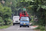 Pasuruan (Antara Jatim) - Sejumlah pelajar SMP menumpangi angkutan umum melintas di jalan Dayurejo, Pasuruan, Jawa Timur, Kamis (30/4). Minimnya jumlah angkutan umum di daerah tersebut menyebabkan siswa-siswa itu terpaksa menumpangi angkutan umum dengan cara tidak wajar yang dapat mengancam keselamatan jiwa mereka dan pengguna jalan lainnya. foto Moch Asim/Zk/15/Chan.