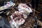 Karung yang berisi uang diselamatkan petugas dari lokasi kecelakaan pesawat Trigana di Kampung Oksob, Distrik Okbape, Kabupaten Pegunungan Bintang, Papua, Selasa (18/8). ANTARA FOTO/str/pd/15