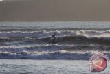 Wisatwan bermain selancar di Pantai Pancer Door, Pacitan, Jawa Timur, Senin (31/8). Pantai Pancer Door merupakan satu dari tiga destinasi wisata pantai di daerah itu yang banyak diminati peselancar asing maupun domestik karena memiliki bentang pantai yang panjang dan ombak tinggi. Antara Jatim/Foto/Destyan Sujarwoko/15