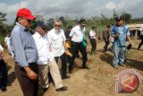 Menteri PU dan Perumahan Rakyat Basuki Hadimuldjono (kedua kiri) bersama Dirjen Binamarga Hediyanto W Husaini (kedua kanan),  Kepala Balai Besar Pelaksanaan Jalan Nasional V Ketut Darma Wahana (ketiga kanan), dan anggota Komisi V DPR RI Budi Yuwono (kiri) saat mennjau proyek jalan lingkar Tulungagung di Tulungagung, Jawa Timur, Minggu (13/9). Kunjungan kerja itu dilakukan untuk meninjau proyek infrastruktur jalan dan jembatan di Tulungagung dan Trenggalek yang dibiayai APBN, untuk mempercepat pembangunan koridor selatan Jatim. Antara Jatim/Foto/Destyan Sujarwoko/15