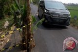 Pengguna jalan melintas dengan hati-hati di jalan berlubang yang ditanami pohon pisang di Jalan Banban Raya Asrikaton, Malang, Jawa Timur, Kamis (22/10). Pohon pisang tersebut sengaja ditanam warga setempat sebagai bentuk peringatan dan protes karena jalan alternatif menuju Bandara Abdul Rahman Saleh dan kawasan wisata itu tak kunjung diperbaiki. Antara Jatim/Ari Bowo Sucipto/zk/15.