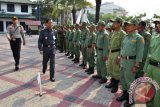 Penjabat Wali Kota Banjarmasin H.M. Thamrin, bersama Kapolresta Banjarmasin Kombes Pol. Wahyono, MH meninjau pasukan Pertahanan sipil (Hansip) pengamanan Pilkada di Banjarmasin di Halaman Balai Kota Banjarmasin, sebanyak 2.528 orang pengamanan pemilu di Kota Banjarmasin, menjadi di Bawah Kendali Operasi (BKO) Kepolisian Resort Kota Banjarmasin melalui apel serah terima yang dilaksanakan di halaman Balai Kota, Kamis (26/11).Foto Antaranews Kalsel/humas/e)
