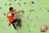 Atlet Panjat Tebing Heru Pamungkas berusaha menaklukkan track climbing saat pertandingan Interval Boulder Competitions (IBC) 2015 di Tegal, Jawa Tengah, Minggu (20/12). Pertandingan IBC 2015 tersebut diikuti 50 atlet dari berbagai daerah di Indonesia. ANTARA FOTO/Oky Lukmansyah/wdy/15.