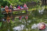 Sejumlah masyarakat menikmati pemandangan danau di kawasan Wisata Kebun Bibit Wonorejo Surabaya, Rabu (23/12). Wisata Kebun Bibit Wonorejo Surabaya menjadi salah satu favorit sejumlah keluarga untuk mengisi hari libur sekolah. Antara Jatim/Abdullah Rifai/15