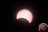 Fenomena gerhana matahari terlihat di Pontianak, Kalbar, Rabu (9/3). Gerhana matahari di Pontianak hanya terlihat dari pukul 08.05 wib hingga 08.10 wib, karena langit diselimuti awan tebal. ANTARA FOTO/Jessica Helena Wuysang/16