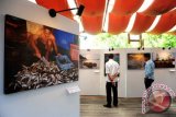 Dua pria mengamati beberapa foto yang ditampilkan dalam Pameran Foto Panda Click di Gardenia, Kabupaten Kubu Raya, Kalbar, Rabu (16/3). Pameran Panda Click yang menampilkan 50 karya foto bertema sosial, budaya dan lingkungan tersebut, merupakan hasil bidikan masyarakat Kecamatan Batu Ampar, Kabupaten Kubu Raya, Kalbar yang sebelumnya telah dilatih memotret oleh WWF Indonesia Program Kalbar. ANTARA FOTO/Jessica Helena Wuysang/16