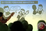 Petugas Badan Narkotika Nasional (BNN) menyampaikan materi pada penyuluhan Program Pencegahan, Pemberantasan Penyalahgunaan dan Peredaran Gelap Narkoba (P4GN) kepada Prajurit/istri TNI AD Korem 011/LW di Lhokseumawe, Provinsi Aceh, Selasa (17/5). Penyuluhan itu dilakukan upaya pencegahan di kalangan militer, dengan membentuk pola pikir, sikap, dan terampil menolak penyalahgunaan dan peredaran gelap narkoba. ANTARA FOTO/Rahmad/foc/16.