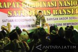 Ketua Umum Pengurus Pusat GP Ansor Yaqut Kholil Qoumas menyampaikan sambutan saat digelarnya Satkornas Banser Antinarkoba di Tulungagung, Jawa Timur, Jumat (5/8). Dalam rapat koordinasi nasional itu, GP Ansor dan Banser kembali menegaskan komitmennya mendukung NKRI serta melawan berbagai bentuk tindakan makar maupun ekstremisme. Antara Jatim/Destyan Sujarwoko/zk/16