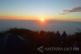 Sejumlah pendaki menunggu momen matahari terbit di sekitar tenda di kawasan Sendang Drajat di dekat puncak Gunung Lawu Magetan, Jawa Timur, Rabu (17/8). Ribuan orang melakukan pendakian puncak Gunung Lawu setinggi 3.265 meter Di atas Permukaan Laut (DPL) saat peringatan HUT ke-71 proklamasi kemerdekaan Republik Indonesia. Antara Jatim/Foto/Siswowidodo/zk/16