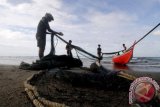 Nelayan tradisional mempersiapkan jaring alat tangkap ikan di perairan Selat Malaka kawasan Desa Ulee Jalan, Lhokseumawe, Provinsi Aceh, Sabtu (17/9). Badan Meteorologi Klimatologi dan Geofisika (BMKG) Aceh memperkirakan cuaca buruk akan melanda Aceh hingga tiga hari kedepan (16-18) terjadinya angin kencang berdampak pada tingginya gelombat laut disebabkan siklon tropis (Badai Malakas di bagian timur Filipina dan Badai Meranti di Samudera Pasifik bagian barat /Laut Cina Selatan), dan tekanan rendah (low pressure) di Samudera Hindia sebelah selatan Aceh menimbulkan gelombang tinggi perairan Selat Malaka 1 hingga 2,5 meter membahayakan keselamatan nelayan. ANTARA FOTO/Rahmad/pd/16