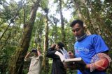 Anggota komunitas Kerinci Birdwatching Club melakukan pengamatan burung di Taman Nasional Kerinci Seblat (TNKS), Kerinci, Jambi, Senin (3/10). Pihak pengelola TNKS yang berada di empat provinsi dan 13 kabupaten dengan luas sekitar 1,4 juta hektar dan memiliki 4000 jenis tumbuh-tumbuhan, 370 jenis burung, 90 jenis mamalia, mulai merangkul para pemuda dan komunitas pencinta alam untuk membentuk perkumpulan yang bertujuan melakukan pengamatan di dalam kawasan. ANTARA FOTO/Wahdi Septiawan/ama/16.