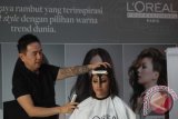 Instruktur profesional penata rambut dari L'Oreal Andy Lie menampilkan keahlian menata rambut kepada para peserta saat menggelar pelatihan ketrampilan tata rambut di Medan, Sumatera Utara, Rabu (23/11). Pelatihan keterampilan menata rambut di bawah binaan L'Oreal tersebut bertujuan untuk memberikan bekal keterampilan kepada para penata rambut untuk siap, kompeten dan memiliki daya saing dalam memasuki dunia kerja maupun dunia usaha dalam menjalani Masyarakat Ekonomi Asean (MEA). ANTARA SUMUT/Septianda Perdana/16