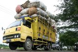 Sebuah truk mengangkut muatan melebihi tonase melintas di Nganjuk, Jawa Timur, Kamis (26/1). Penggunaan kendaraan angkutan yang melanggar aturan lalu lintas tersebut selain membahayakan pengguna jalan juga memicu kerusakan jalan. Antara Jatim/Prasetia Fauzani/zk/17