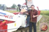 Gubernur Lampung M. Ridho Ficardo menyempatkan menggunakan alat panen padi --Combine Harvester-- pada acara =Rembuk Tani= dan Panen raya padi petani, di Lapangan Pekalongan, Kabupaten Lampung Timur Maret 2017. (ANTARA FOTO/Humas Pemprov Lampung/Dok).