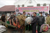 Kejaksaan Negeri Kapuas Hulu melakukan pemusnahan barang bukti perkara tindak pidana umum yang mempunyai kekuatan hukum tetap. Dalam pemusnahan barang bukti tersebut di hadiri Bupati Kapuas Hulu dan pejabat penting lainnya, yang dilakukan di Halaman Kantor Kejaksaan Negeri Kapuas Hulu di Putussibau, Ibu Kota Kapuas Hulu Kalimantan Barat, pukul 10. 50 WIB, Selasa (1/8). Foto Antara Kalbar/Timotius.
