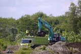 Pekerja menambang pasir-batu (sirtu) menggunakan alat berat di daratan baru yang terbentuk akibat sedimentasi bantaran Sungai Brantas, Ngujang, Tulungagung, Jawa Timur, Minggu (29/10). Menurut keterangan Perum Jasa Tirta, aktivitas pengerukan sedimen sirtu oleh PT Waskita karya (WIKA) itu untuk kepentingan normalisasi namun material diambil untuk suplai kebutuhan pembangunan Bendungan Tugu di Trenggalek. Antara Jatim/Destyan Sujarwoko/uma/17