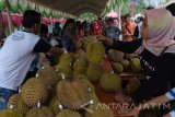 Pengunjung memilih durian di sebuah stand saat Festival Durian di Karanggubito, Kendal, Kabupaten Ngawi, Jawa Timur, Minggu (10/12). Festival durian di areal agrowisata Argo Munung Karanggubito tersebut selain untuk mendorong petani agar lebih giat memproduks durian juga lebih mempopularkan sentra durian di lereng Gunung Lawu tersebut. Antara Jatim/Siswowidodo/mas/17.