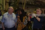 Walikota Liverpool Joe Anderson (kiri) bersama Wakil Walikota liverpool Gary Millar (kanan) menyusuri Jalan Tunjungan ketika berburu foto bersama komunitas fotografi di jalur pedesterian jalan tersebut, Surabaya, Jawa Timur, Minggu (18/3).  Kunjungan Walikota bersama Wakil Walikota Liverpool ke Surabaya hingga 22 Maret tersebut bertujuan untuk melanjutkan rencana kerja sama Sister City antara Liverpool dan Surabaya. Antara Jatim/Zabur Karuru/18