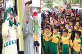 Bunda PAUD Kota Banjarbaru Hj Ririen Nadjmi Adhani didampingi Bunda Novi selaku Pendongeng menceritakan tentang asal muasal nama Bandara Syamsudin Noor pada momen Story Telling bersama anak PAUD/TK se Kota Banjarbaru, Rabu (2/5). Story telling adalah sebuah teknik atau kemampuan untuk menceritakan sebuah kisah, pengaturan adegan, even dan juga dialog dengan menyampaikan sebuah cerita dengan cara mendongeng. Foto Antaranews Kalsel/hms/f)  