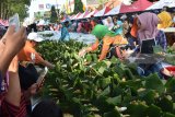 Petugas menata nasi pecel sebelum dibagikan secara gratis kepada warga saat digelar Festival Pecel Pincuk di Kota Madiun, Jawa Timur, Jumat (22/6). Festival Pecel Pincuk yang digelar Pemkot Madiun dalam rangka memeriahkan Hari Jadi ke-100 menyajikan 16.825 pincuk nasi pecel tersebut oleh Museum Rekor-dunia Indonesia (MURI) dinyatakan sebagai terbanyak dan berhak mendapatkan sertifikat. Antara Jatim/Foto/Siswowidodo/zk/18