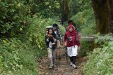 Sejumlah orang melakukan pendakian puncak Gunung Lawu melalui jalur pendakian Cemoro Sewu, Kabupaten Magetan, Jawa Timur, Minggu (24/6). Menurut petugas di gerbang jalur pendakian Cemoro sewu, pasca-Ramadan jumlah pendaki puncak Gunung Lawu melalui jalur Cemoro Sewu mulai normal, rata-rata 500 orang per hari pada Sabtu dan Minggu (23-24/6), setelah sebelumnya selama Ramadan turun hingga di bawah 50 persen dari rata-rata jumlah pendaki perhari. Antara Jatim/Foto/Siswowidodo/zk/18