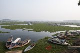 Suasana waduk Cirata di penuhi eceng gondok di Dermaga Pasir Geulis, Kabupaten Bandung Barat, Jawa Barat, Kamis (19/7). Pemerintah Provinsi Jawa Barat akan membersihkan enceng gondok di waduk tersebut dalam rangka mengembalikan fungsi waduk. ANTARA JABAR/M Agung Rajasa/agr/18.