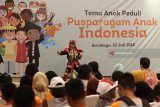 Salah satu peserta menampilkan karya Tari Angguk saat mengikuti program temu anak peduli 