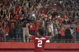 Pesepak bola Indonesia U-16 Amirudin Bagas Kaffa Arrizqi melakukan selebrasi usai pertandingan melawan Malaysia U-16 dalam Semifinal Piala AFF U-16 di Stadion Gelora Delta Sidoarjo, Jawa Timur, Kamis (9/8). Indonesia U-16 berhasil menang atas Malaysia U-16 dengan skor 1-0. Antara Jatim/M Risyal Hidayat/mas/18.