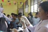 Petugas kesehatan menyiapkan suntikan vaksin di SD Inpres 113 Kota Sorong, Papua Barat, Rabu (29/8). Sempat ditolak sejumlah pihak, Imunisasi MR di Papua Barat mencapai peringkat pertama dari 28 Provinsi untuk cakupan kumulatif Imunisasi MR sebesar 70,22 persen dan diharapkan terus meningkat pada bulan September 2018. ANTARA FOTO/Olha Mulalinda/pd/18