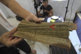 Petugas memeriksa naskah kuno di Museum Bandar Cimanuk (MBC), Indramayu, Jawa Barat, Minggu (23/9). Museum Bandar Cimanuk bekerja sama dengan Digital Repository on Endangered and Affected Manuscripts in Southeast Asia (DREAMSEA) melakukan inventarisasi dan digitalisasi naskah kuno yang ada di museum di Indramayu. ANTARA JABAR/Dedhez Anggara/agr/18.