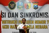 Menteri Koordinator Bidang Politik Hukum dan Keamanan (Menko Polhukam) Wiranto memberi sambutan saat Forum Komunikasi dan Sinkronisasi Kesadaran Bela Negara di Hotel Utami Juanda, Sidoarjo, Jawa Timur, Senin (29/10/2018). Forum yang diikuti sejumlah TNI POLRI tersebut mengambil tema 'Sosialisasi Inpres Nomor 7 Tahun 2018 tentang Rencana Aksi Nasional Bela Negara Tahun 2018-2019'. Antara Jatim/Umarul Faruq/ZK