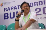 Direktur Utama PT Inalum (Persero), Budi G Sadikin memberikan penjelasan saat jumpa pers di Bontang, Kaltim, Minggu (28/10/2018). Budi G Sadikin menyatakan bahwa Holding Industri Pertambangan (HIP) PT Inalum (Persero) mendorong terwujudnya hilirisasi produk sektor pertambangan dengan melakukan kerjasama dengan berbagai pihak untuk merealisasikan sejumlah proyek besar bernilai lebih dari US$10 miliar (Rp150 triliun). ANTARA FOTO/Jessica Helena Wuysang