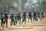 Sejumlah prajurit Korps Marinir menembak sasaran dengan menggunakan senapan serbu-1 (SS-1) ketika mengikuti lomba pembinaan satuan (binsat) di Lapangan Tembak Bhumi Marinir Karangpilang Surabaya, Jawa Timur, Senin (8/10). Lomba Binsat Korps Marinir tersebut mempertandingkan lima kemampuan pokok prajurit Marinir yang diikuti oleh1326 prajurit terdiri dari 34 tim perwakilan dari 34 Batalyon Marinir se-Indonesia. Antara Jatim/M Risyal Hidayat/mas/18.