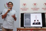  Calon Wakil Presiden nomor urut 02 Sandiaga Uno memaparkan dana kampanye di Media Center Prabowo-Sandi, Jakarta, Selasa (23/10/2018). Dalam laporan awal, tim Prabowo-Sandi telah menerima uang sebagai dana awal kampanye sebesar Rp31,7 miliar dan telah mengeluarkan atau menggunakan uang kampanye sebesar Rp16,9 miliar. ANTARA FOTO/Reno Esnir/foc.