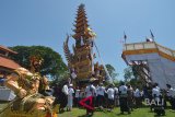 Suasana iring-iringan jenazah tokoh Puri (kerajaan) Denpasar Ida Anak Agung Ayu Oka Pemecutan saat prosesi Ngaben di Denpasar, Rabu (14/11/2018). Upacara kremasi itu merupakan ritual Ngaben terbesar yang diperuntukan bagi jenazah Ida Anak Agung Ayu Oka Pemecutan yaitu istri dari Ida Tjokorda Raja Denpasar IX. Antaranews Bali/Nyoman Budhiana.