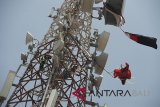 Pekerja membersihkan layang-layang pada antena di menara BTS XL Axiata saat inspeksi peralatan telekomunikasi menjelang berlangsungnya pertemuan IMF-Bank Dunia di Tanjung Benoa, Nusa Dua, Jumat (5/10). Pemeriksaan tersebut untuk memastikan jaringan komunikasi seluler memadai karena pertemuan tahunan IMF- Bank Dunia yang berlangsung 7 - 14 Oktober 2018 diprediksi akan meningkatkan lalu lintas komunikasi seluler hingga 30 persen. Antaranews Bali/Nyoman Budhiana/18.