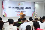 Bupati Tanah Laut H Sukamta memberikan sambutan pada pembukaan Musyawarah Daerah KONI Tanah Laut 2018, Kamis (27/12).Foto:Antaranews Kalsel/Arianto.