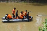 Sejumlah personel Badan Penanggulangan Bencana Daerah (BPBD) dan relawan mengevakuasi jenazah Ahmad Ansori salah satu dari empat santri yang tenggelam di Sungai Tempuran, Ponorogo, Jawa Timur, Selasa (15/1/2019). Empat orang santri Pondok Pesantren Hudatul Muna tenggelam saat mandi di sungai tersebut, Senin (14/1). Antara Jatim/Siswowidodo/ZK.