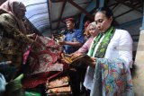 Istri Menteri Koperasi & UKM Ny Bintang Puspayoga (kanan) mengamati batik yang akan dibeli di Pasar 17 Agustus Pamekasan, Jawa Timur, Kamis (14/2/2019). Selain Ny Bintang Puspayoga juga hadir di pasar itu istri Menteri PUPR Ny Kartika basuki dan istri Kepala Staf Kepresidenan Ny koesni Harningsih Moedokot. Antara Jatim/Saiful Bahri/ZK.