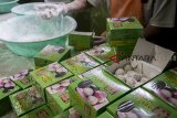 PRODUKSI MOCHI SUKABUMI. Pekerja membuat mochi di salah satu sentra mochi kaswari khas Sukabumi, Cikole, Sukabumi, Jawa Barat, Kamis (14/2/2019). Dalam sebulan, industri rumahan tersebut mampu memproduksi mochi sebanyak 3000 - 5000 iket dengan harga Rp35 ribu - Rp45 ribu per iket serta omzet mencapai Rp70 juta per bulan. ANTARA JABAR/Nurul Ramadhan/agr.