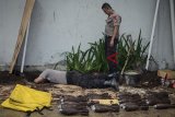 Anggota Gegana Polda Jabar mengevakuasi penemuan mortir di rumah warga yang terletak di Gang Cinta Wangi, Dago, Bandung, Jawa Barat, Selasa (5/3/2019). Hingga pukul 19.00 WIB, petugas berhasil mengevakuasi 80 mortir di garasi rumah warga yang ditemukan saat buruh bangunan sedang menggali tanah untuk membuat pondasi. ANTARA JABAR/Raisan Al Farisi/agr.