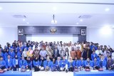 Rektor Universitas Pancasila Wahono Sumaryono bersama para narasumber dan peserta FGD Open Innovation 2019. (Megapolitan.Antaranews.Com/Foto: Feru Lantara)